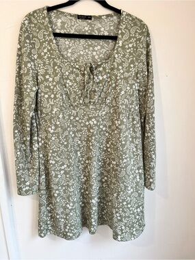 Cotton On Olive Green Paisley Tie-Front Dress